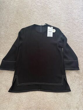 Zara Black Dress Top with Ivory Button Accents